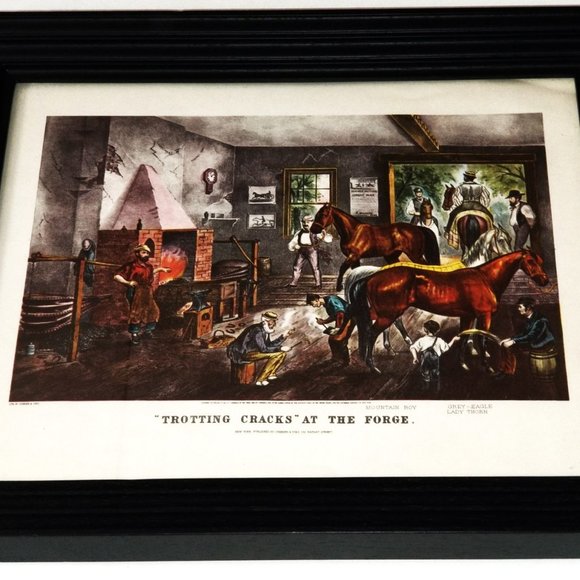 "Trotting Cracks" At The Forge, Currier & Ives Colored Lithograph